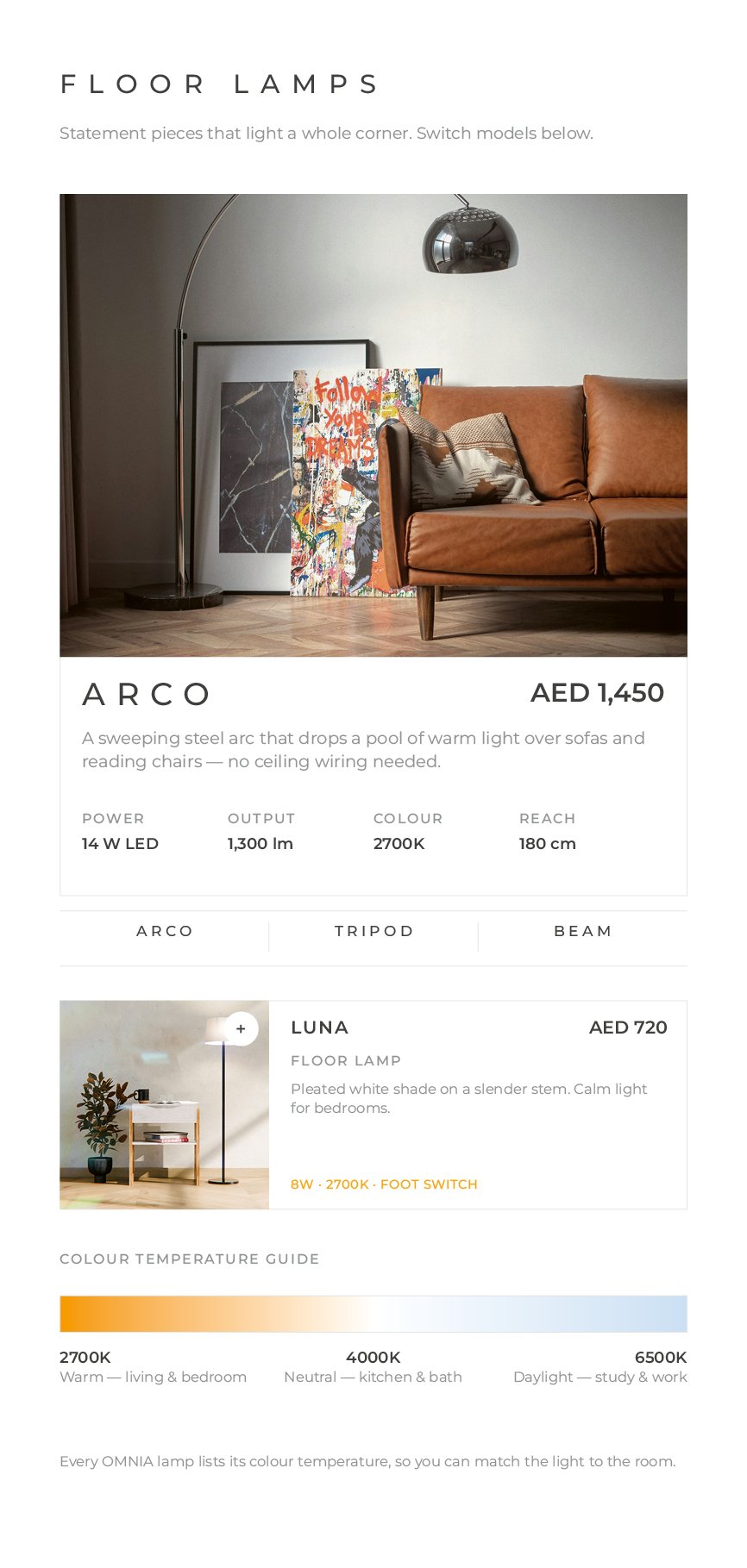 Case Studies OMNIA Lights floor lamp page